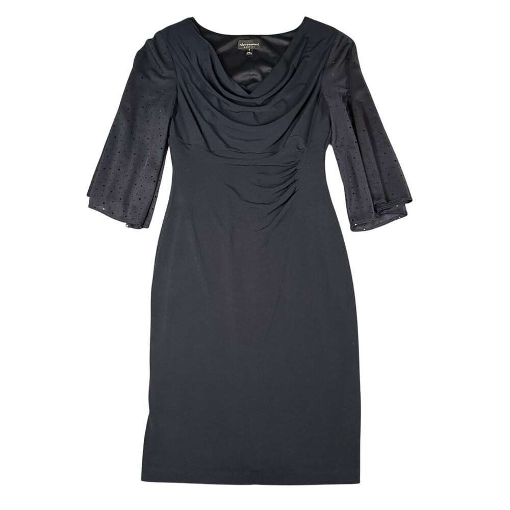 Connected Apparel Womens 6 Navy Blue Drape Neck Pullover Flutter Sleeve